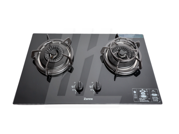 Zenne Tempered Black Glass Twister Double Burner Gas Hob 4.5KW